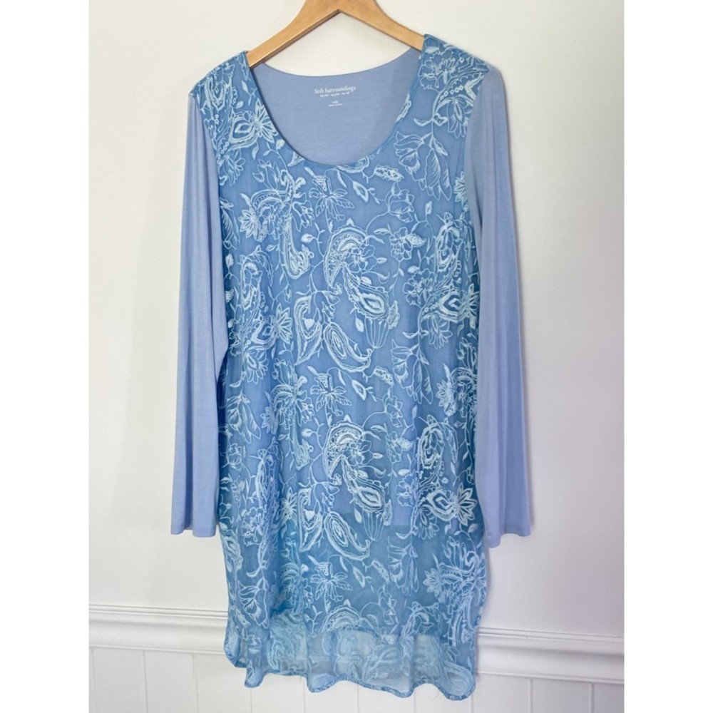 Soft Surroundings 100% Silk Embroidered Whimsycal Fairy Tunic Top Large h42